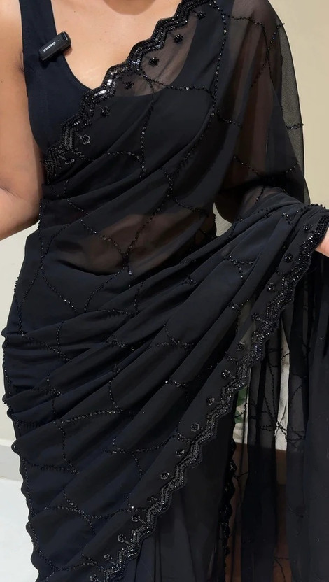 SOVANSALI Embellished Bollywood Georgette Saree(Black)