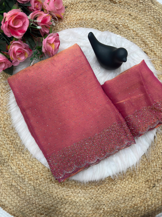 sadika sadika Embellished Bollywood Chiffon, Pure Silk Saree(Pink) - Flipkart Deal
