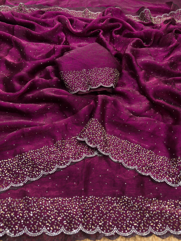 sadika Embellished Bollywood Chiffon, Pure Silk Saree(Purple)