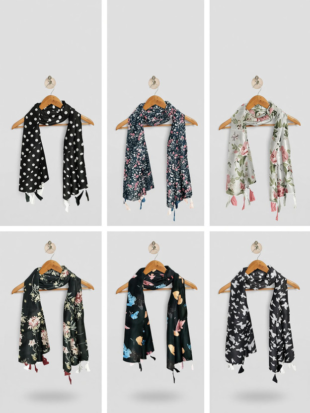 POSHAMPAA Printed Chiffon Women Scarf, Stole, Fancy Scarf