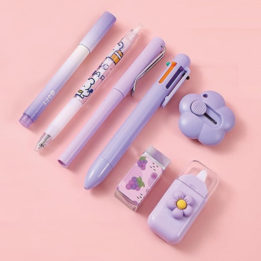 DRRD Kawaii Pastel Series 0 ml 5 mm Correction Stationery Set(Set of 7, Pink)