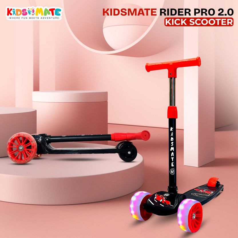 Kidsmate Rider Pro 2.0 Kids Kick Scooter | 3-Wheel with LED Lights & Adjustable Height Kids Scooter(Black, Red, Pack of 1)