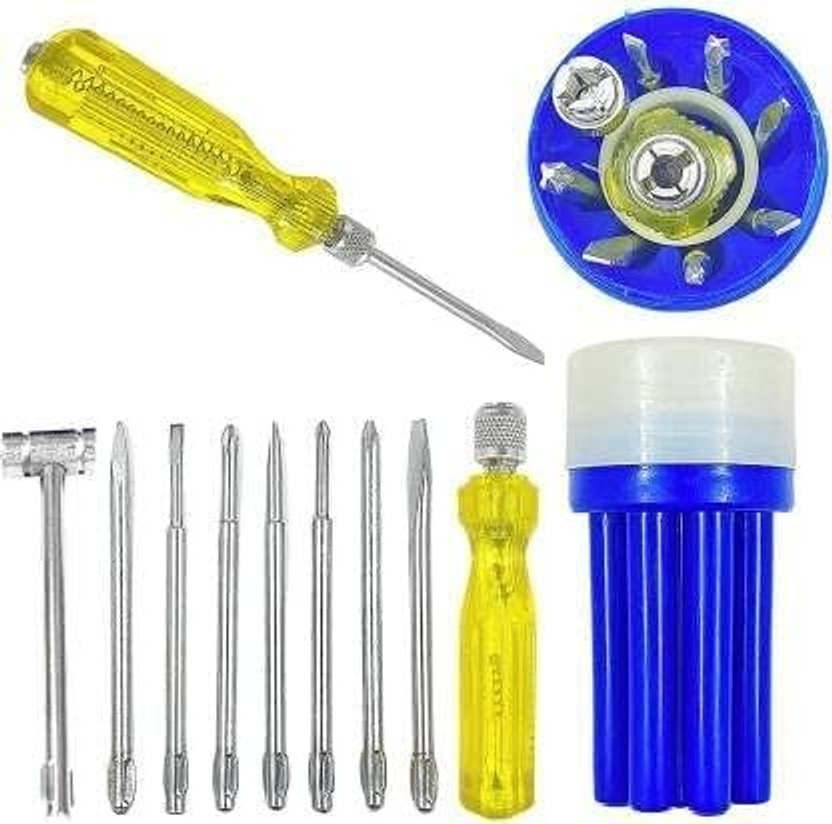 toolking 8-in-1 Pc Screwdriver Kit Set | Neon Light Tester | Flat Blades Extension Rod Standard Screwdriver Set(Pack of 1)