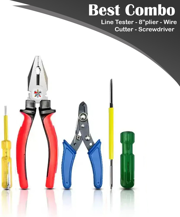 Ubod Ubod 2 in 1 Screwdriver with 8"inch Lineman Pilash Plier, Wire Cutter and Line Tester Power & Hand Tool Kit(4 Tools) - Flipkart Deal