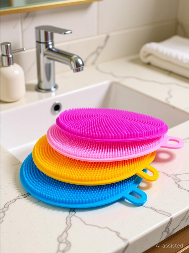balerion Silicone Dishwasher Scrub/Dish Washing Sponge Scrubber/Brush/Pot Holder(4) Scrub Pad(Regular, Pack of 4)