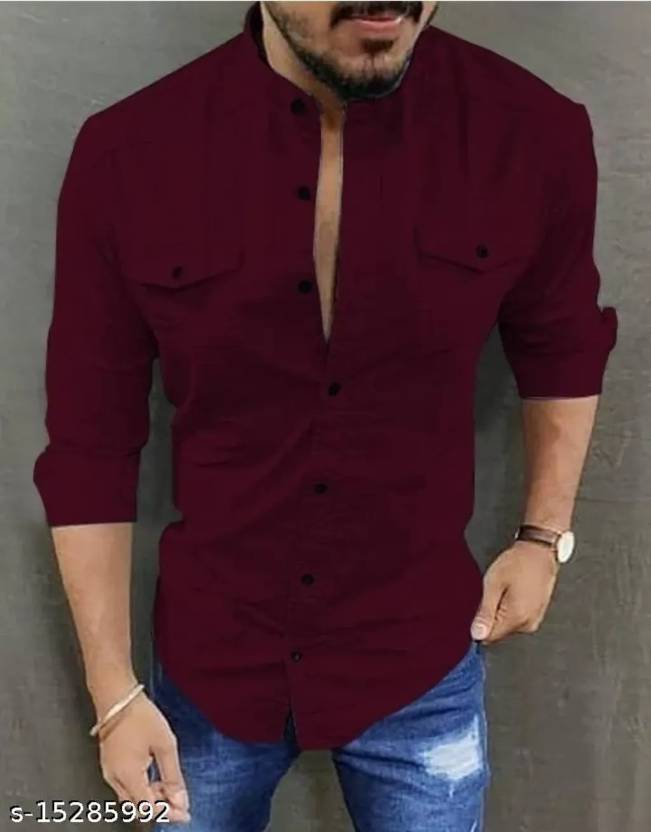 EMTY FASHION Men Solid Casual Maroon Shirt - Buy EMTY FASHION Men Solid  Casual Maroon Shirt Online at Best Prices in India 