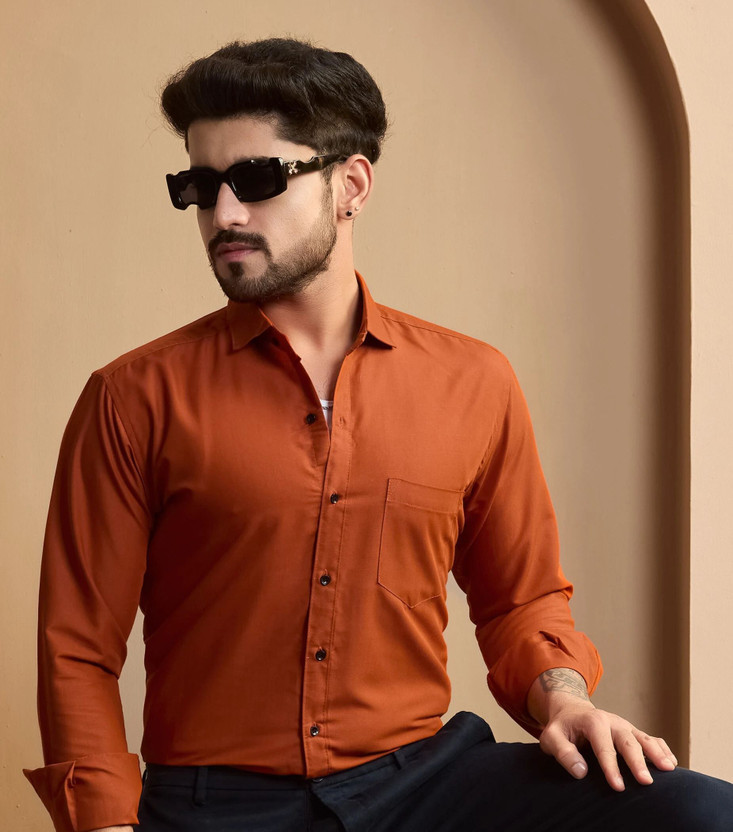 STONEBERG Men Solid Formal Orange Shirt