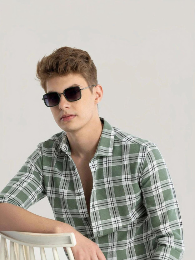 FUBAR Men Checkered Casual Light Green Shirt