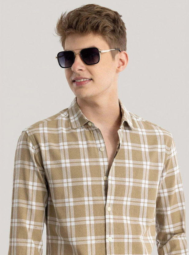FUBAR Men Checkered Casual Brown Shirt