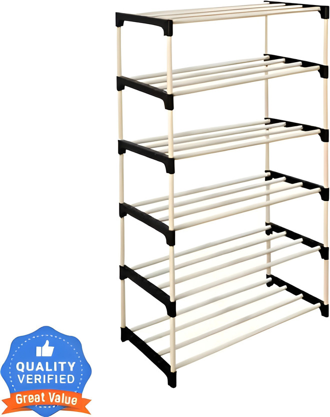 Plexus enterprises 6 layer Heavy PIPE SHOE STAND Plastic Shoe Stand(Black, 6 Shelves, DIY(Do-It-Yourself))