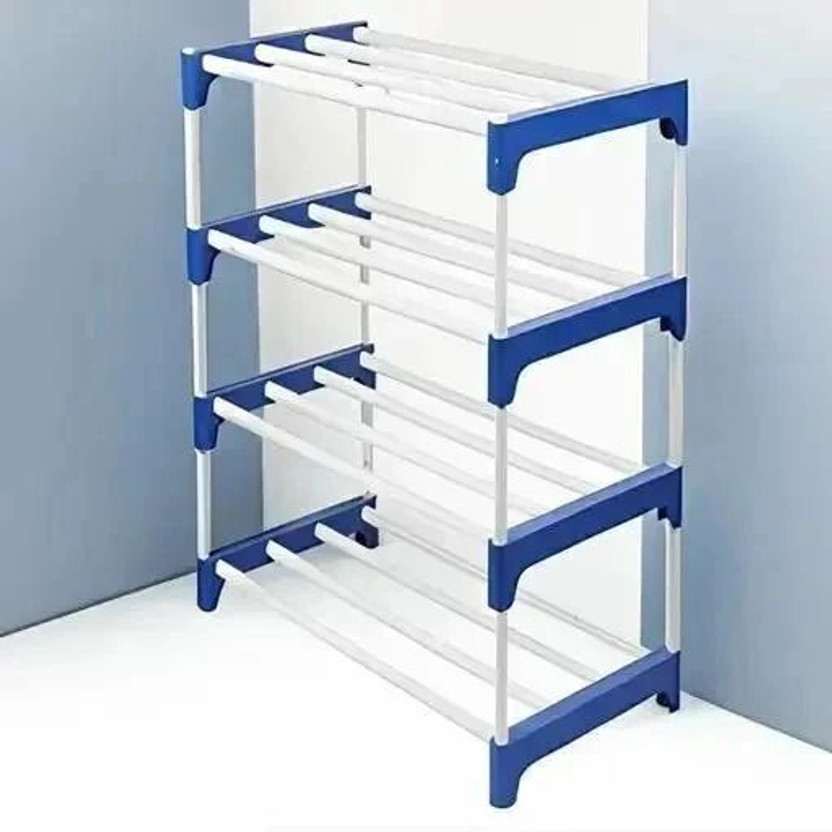 RKE RKE 4 LAYER SHOES RACK Plastic Shoe Stand(BLUE-WHITE, 4 Shelves, DIY(Do-It-Yourself))