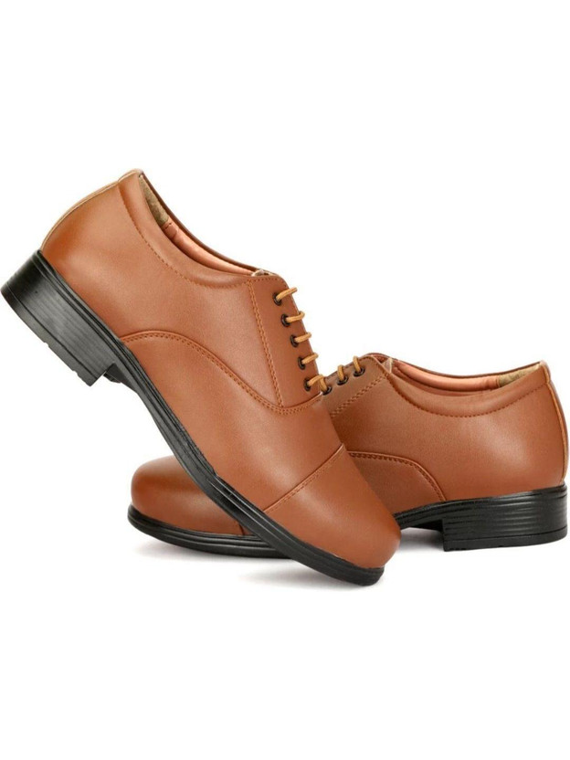 KATENIA Lightweight Faux Leather and Oxford Police Shoes Oxford For Men(Tan , 9)