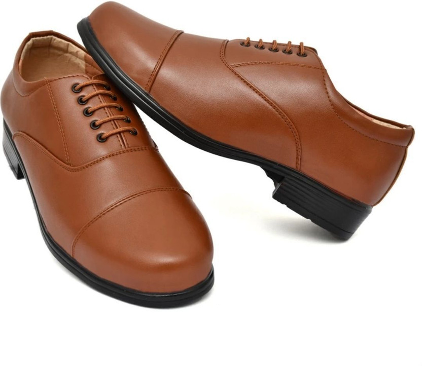 KATENIA Lightweight Faux Leather and Oxford Police Shoes Oxford For Men(Tan , 9)