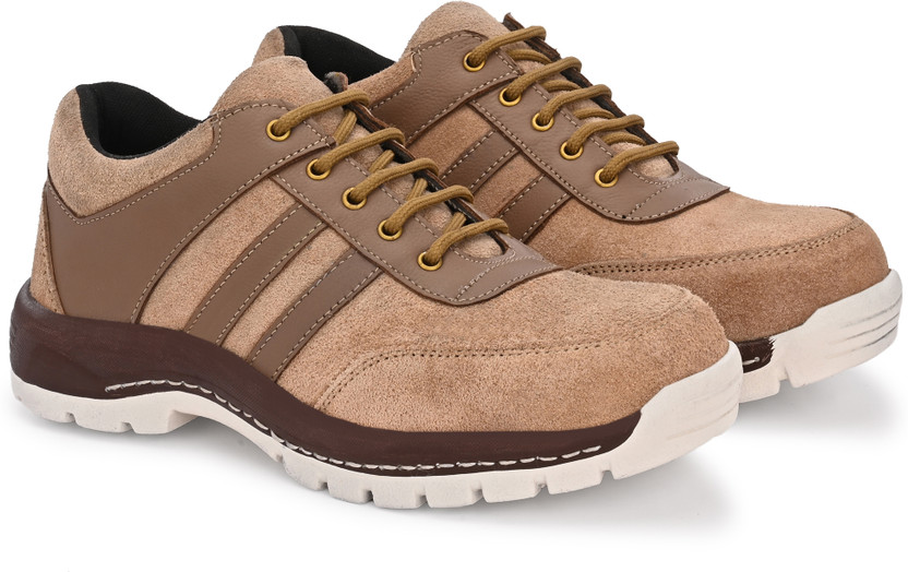 WALKMORA Leather Safety Shoes,Sporty Work,Low Ankle Boots, Protective Gear Designed. Outdoors For Men(Brown , 7)