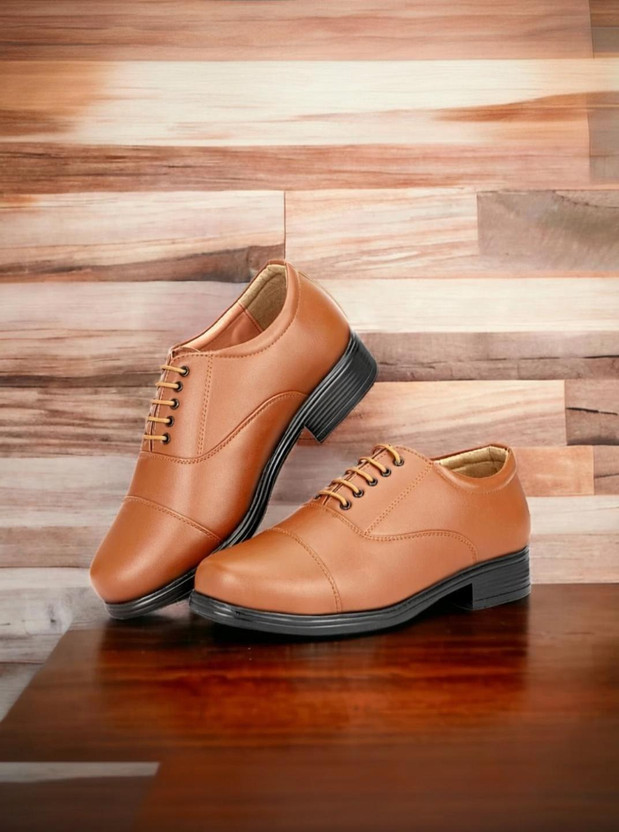 KATENIA Lightweight Faux Leather and Oxford Police Shoes Oxford For Men(Tan , 9)