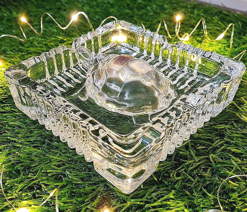 Global Reach Crystal tortoise with a Square Plate for Vastu is a Great Addition to your Home Decorative Showpiece  -  10 cm(Glass, White)