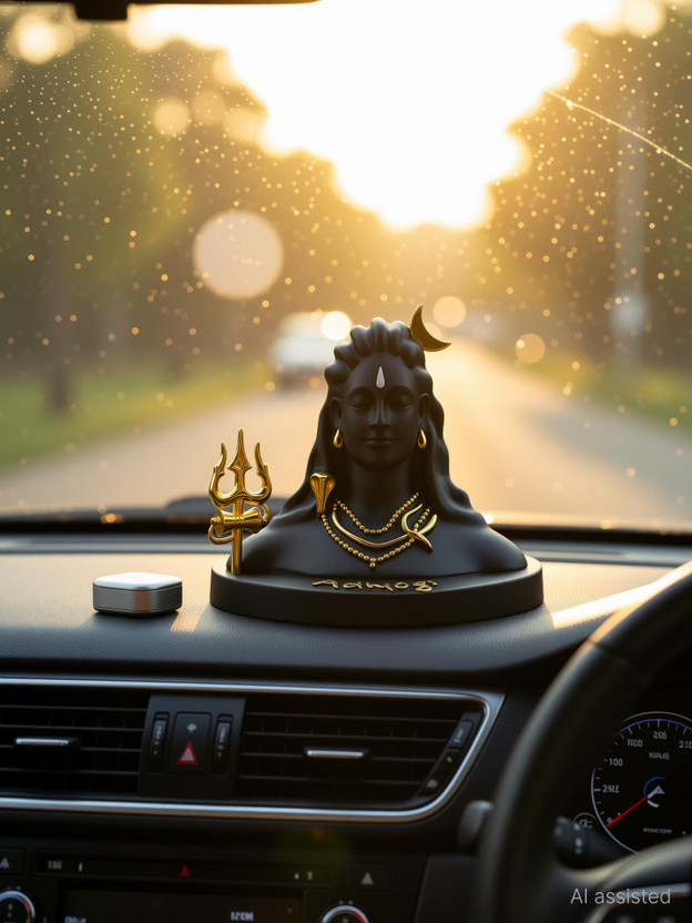 WearCraftJPR Adiyogi Shiv Ji with Trishul Lord Shiva Idol for Car Dashboard, Home Temple Decorative Showpiece  -  12 cm(Resin, Black)