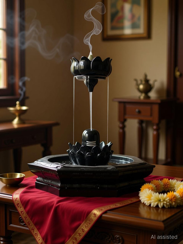 Karya Shivling Incense Backflow Smoke Fountain 10 CONE FREE Decorative Showpiece  -  25 cm(Polyresin, Glass, White, Black)