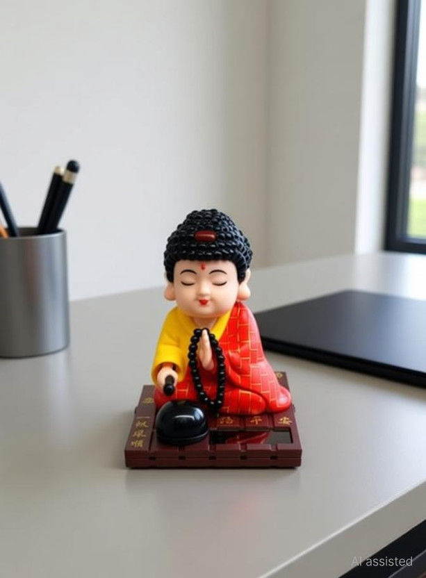 DECOVATE Solar Powered Buddha Bobblehead car, office desks, or home decor Decorative Showpiece  -  9.5 cm(Plastic, Red)