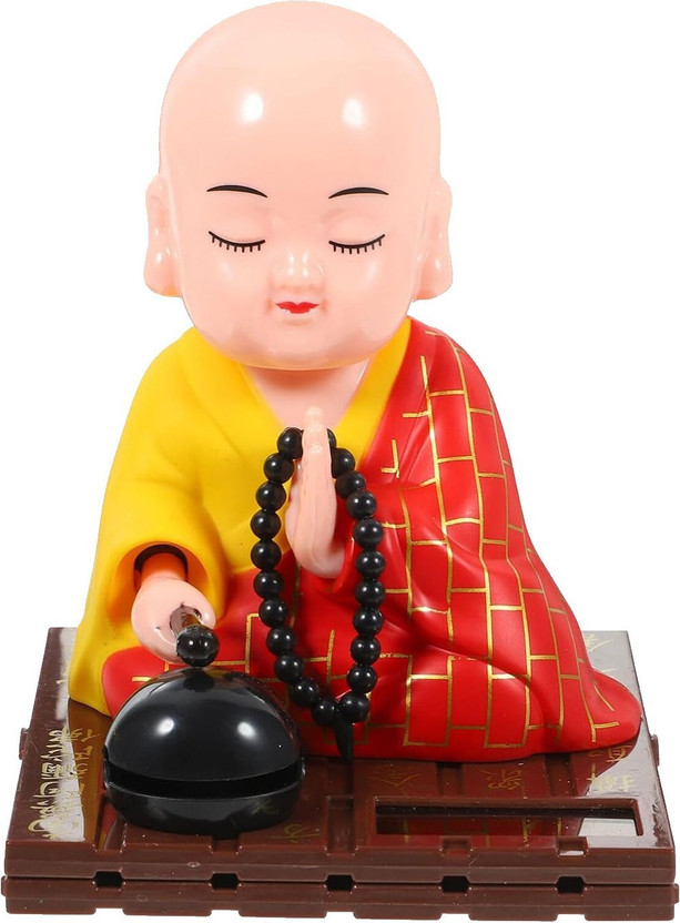 Aakriti Solar Buddha Moving Head, Hand for Health Wealth, Prosperity Buddha Monk Statue Decorative Showpiece  -  12 cm(Plastic, Multicolor)