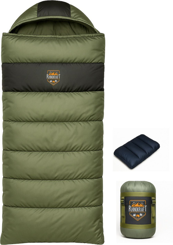 RHINOKraft Ultra Light 0 Degree Envelope Reliance Cotton Fibre Olive Sleeping Bag