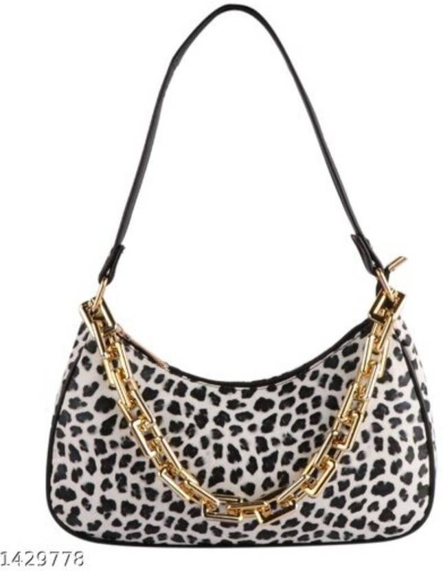 Black, White Sling Bag Fancy Stylish Design Gold Chain Sling bag cum