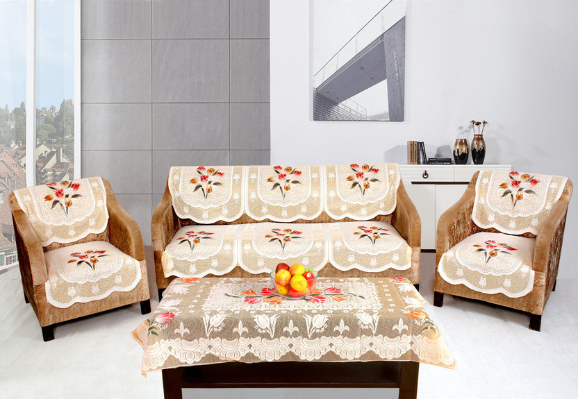smarttextiles Polyester 3+1+1 Seater Sofa Floral Cover(Pack of 1 Brown)