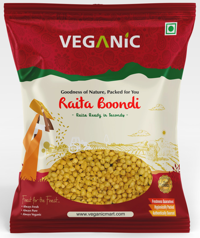 Veganic Organic Raita Boondi | Fried Fiki Boondi | Veg Namkin Plain Bundi(400 g)