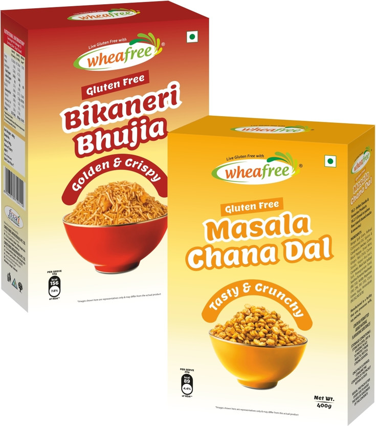 wheafree Gluten Free Namkeen Combo - Bikanery Bhujia (400g) + Masala Chana Dal (400g) Combo Box Namkeen(2 x 400 g)