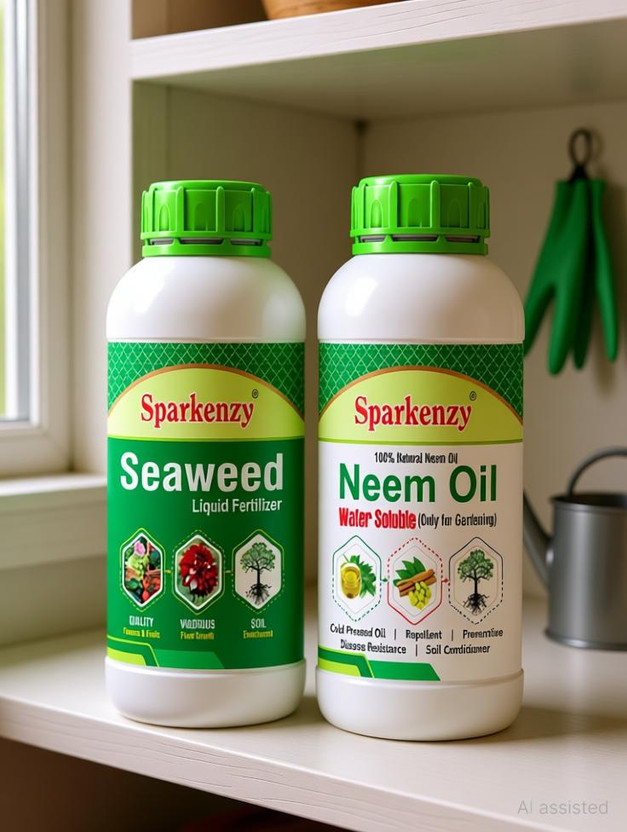 SparKenzy SparKenzy Pure Seaweed Extract + Neem oil Organic and Water Soluble (100ml+100ml) Fertilizer, Potting Mixture(0.2 L, Liquid) - Flipkart Deal