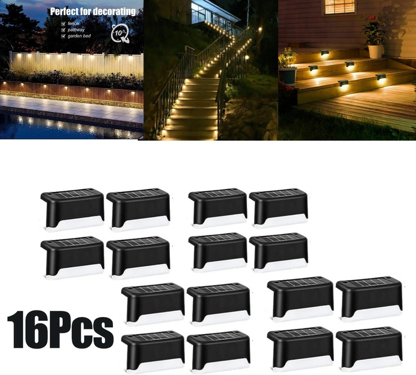 Xydrozen Solar Deck Lights 16 Pcs, Solar Step Lights Outdoor Waterproof-Black Solar Light Set(Wall Mounted Pack of 16)