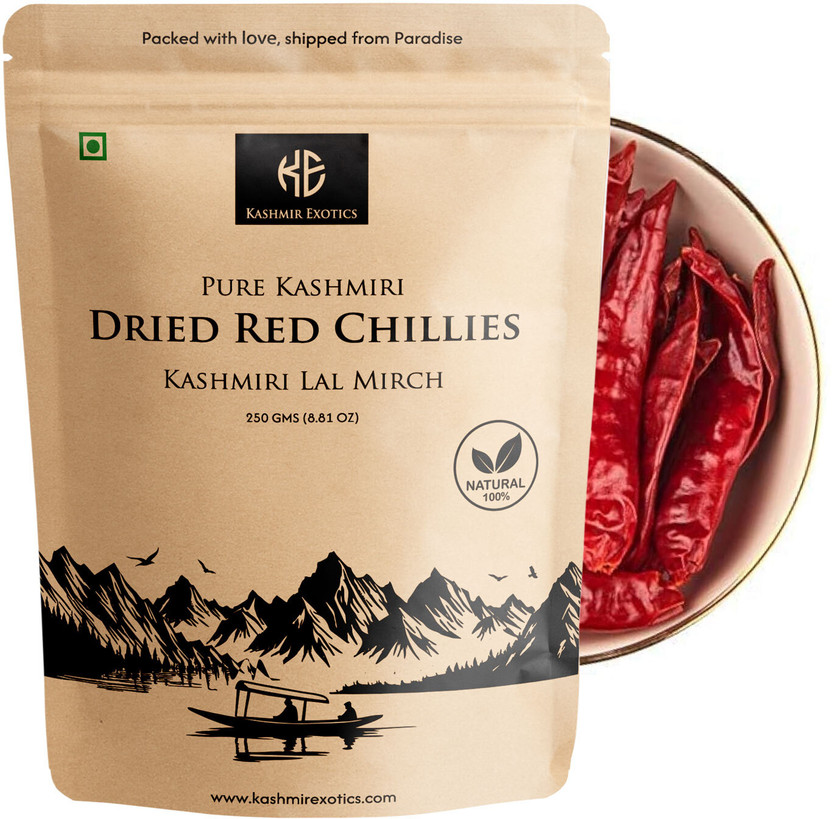 Kashmir Exotics Kashmiri Dried Red Chillies (Kashmiri Lal Mirch)(250 g)