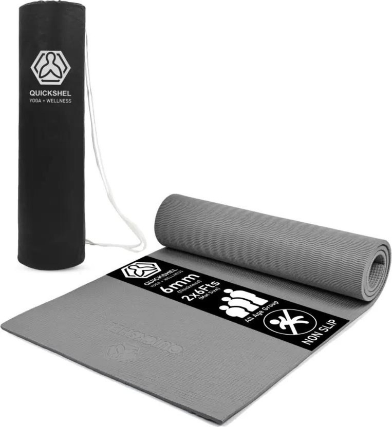 Quick Shel 6MM YOGA MAT 100% EVA ECO FRIENDLY Premium Quality Grey 6 mm Yoga Mat