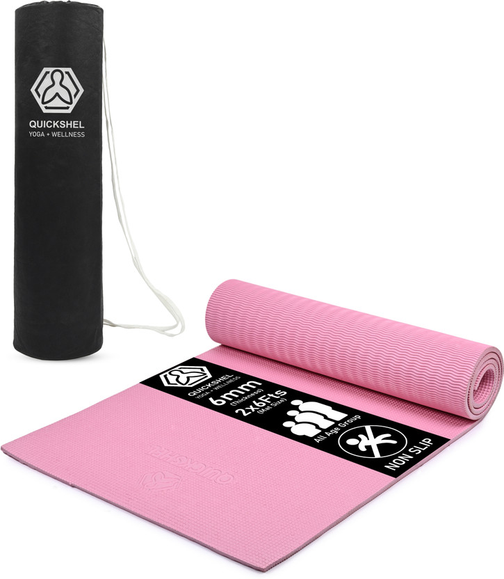 Quick Shel 6mm EVA Anti Slip Home Gym Exercise Workout Fitness for Men Women Kids with Bag Pink 6 mm Yoga Mat