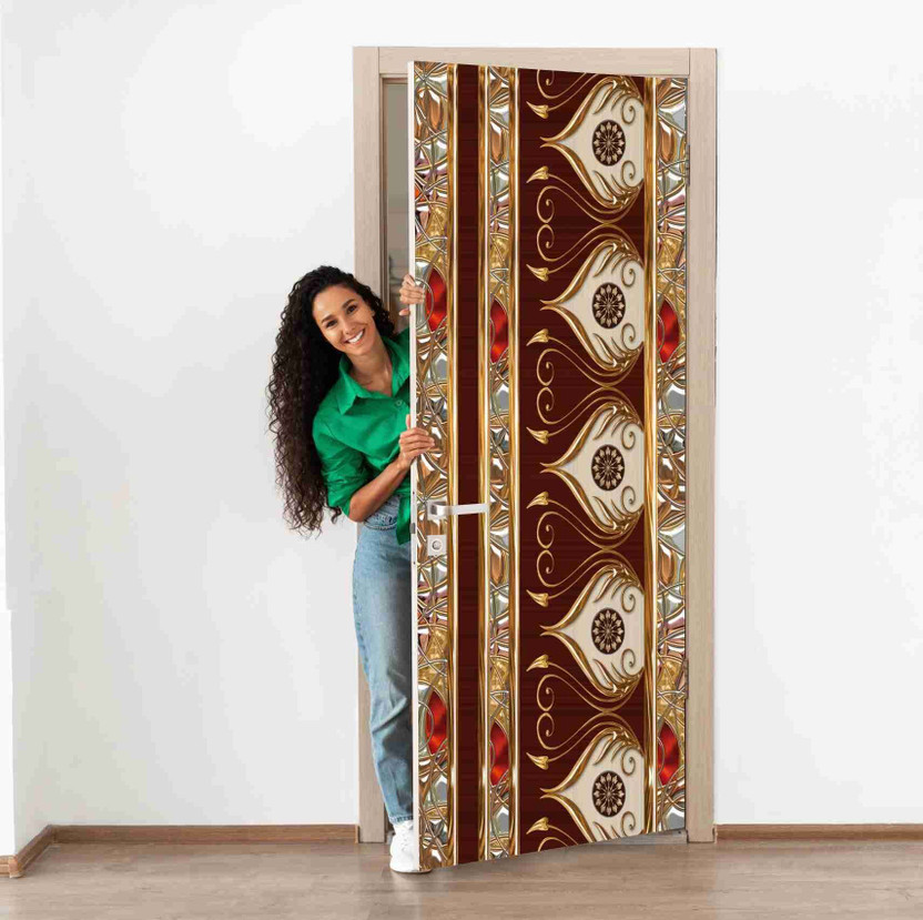 Guru Production 213 cm 3D Embossed Wooden Laminated Door wallpaper Self Adhesive Sticker(Pack of 1)