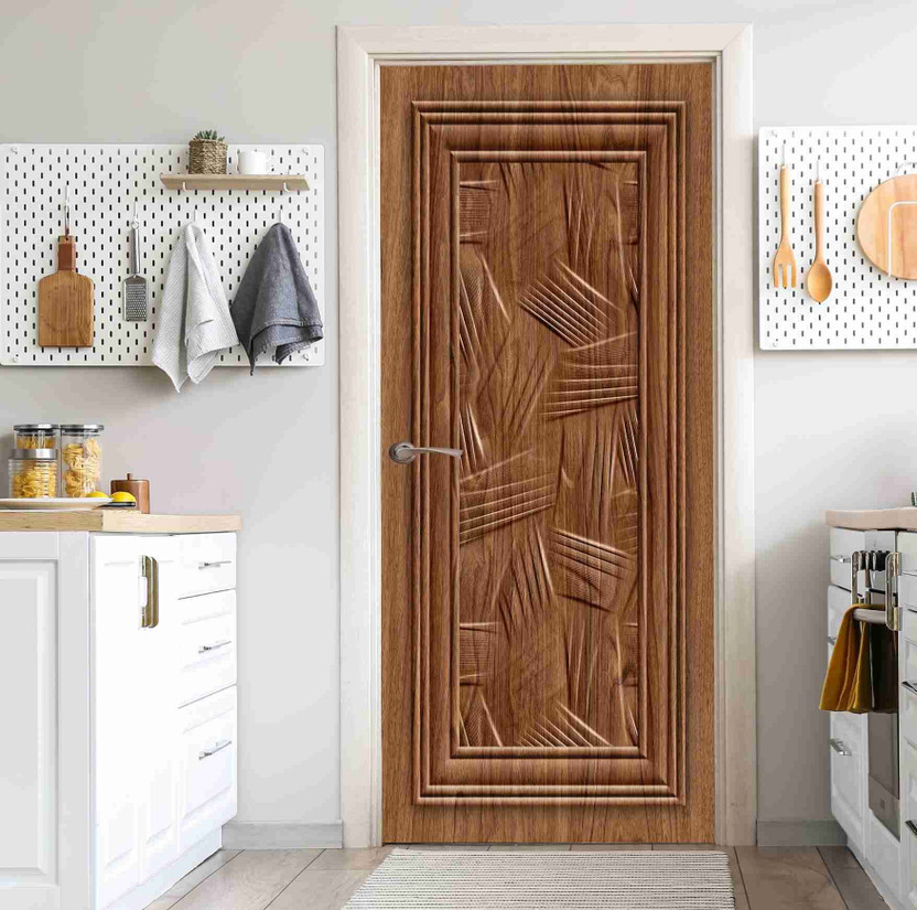 Guru Production 213 cm 3D Embossed Laminated Wooden Decorative Door wallpaper Self Adhesive Sticker(Pack of 1)