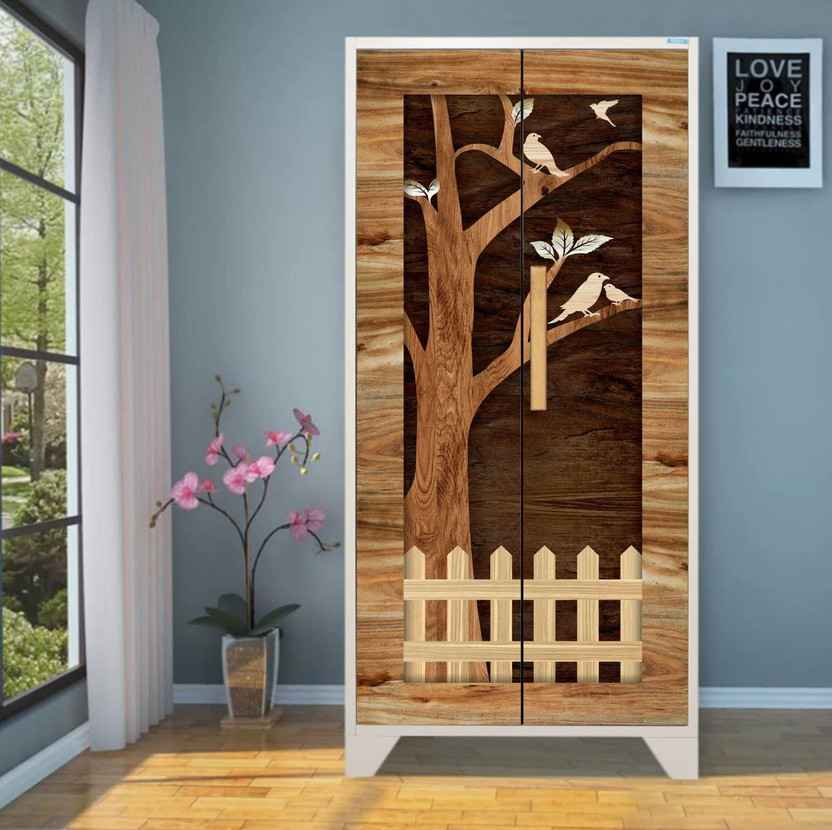 Guru Production 213 cm 3D Embossed Wooden Laminated Decorative Almirah wallpaper Self Adhesive Sticker(Pack of 1)