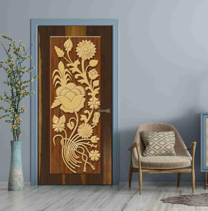 Guru Production 213 cm 3D Embossed Wooden Laminated Door wallpaper Self Adhesive Sticker(Pack of 1)