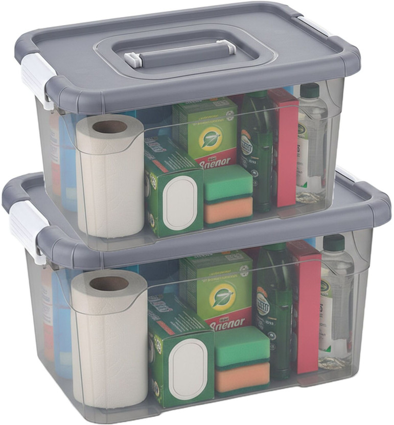 Sonal Swift Transparent Container - 2 Pcs Combo (Small & Big) - Capacity 6 & 11 Liter Storage Box(Grey)