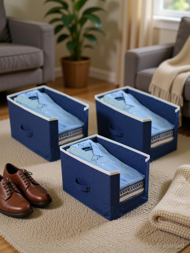 whitekrafts Shelf Organizers(Blue, Cotton)