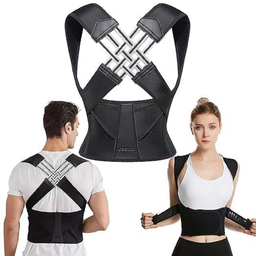 Fitlux Care Back Brace Fixer for Men & Women | Shoulder Chest Straight Belt Posture Corrector(Black)