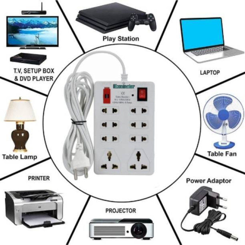 Eels Eels CBB_1127_Amazing Multi-Heavy Duty 8 in 1 Mini Extension Board with ON/OFF switch 8  Socket Extension Boards(White, 2.5 m) - Flipkart Deal