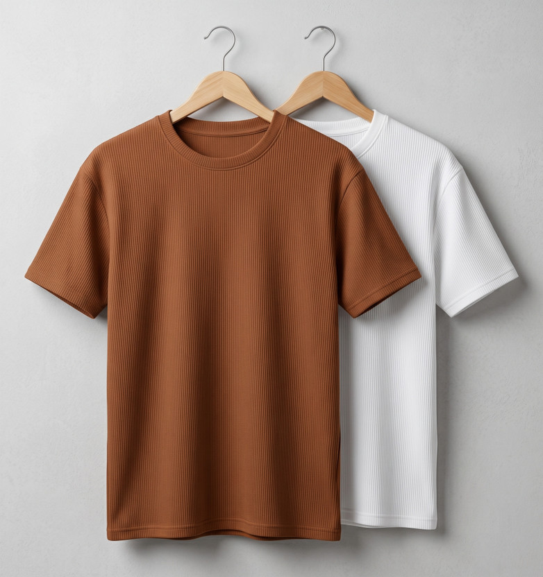 stylesmyth Self Design Men Round Neck Brown T-Shirt