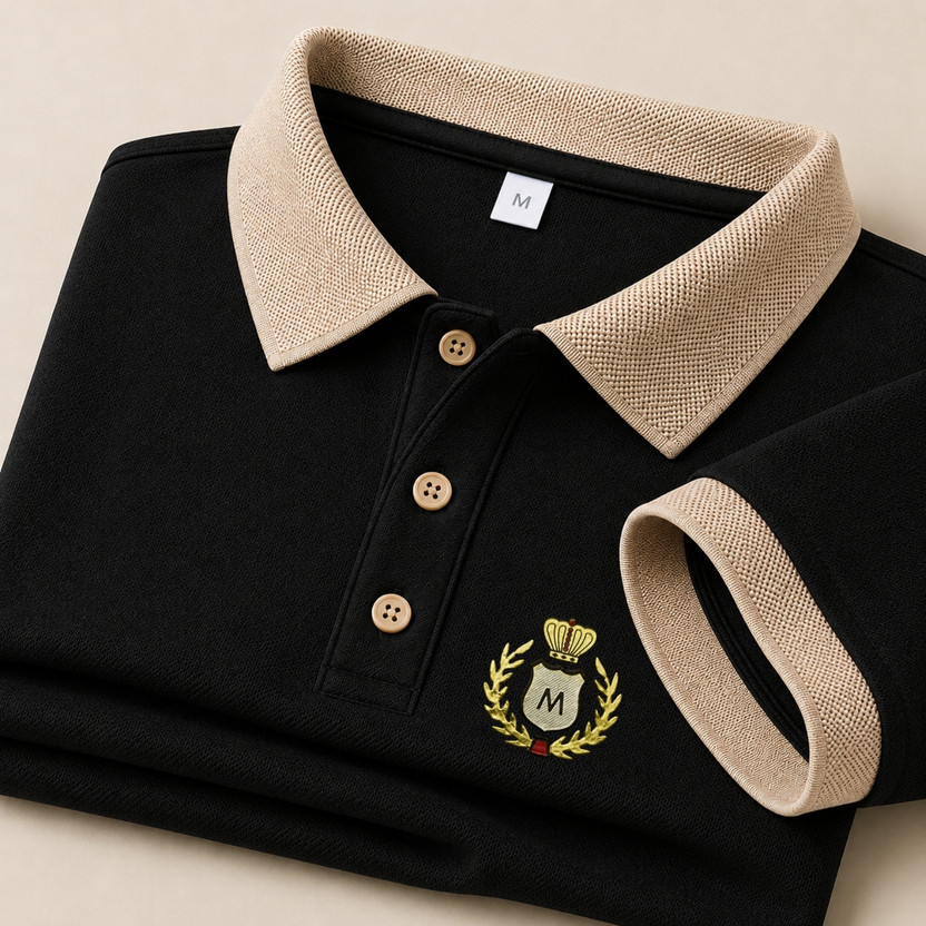 Dharmdeep Tex Embroidered Men Polo Neck Black T-Shirt