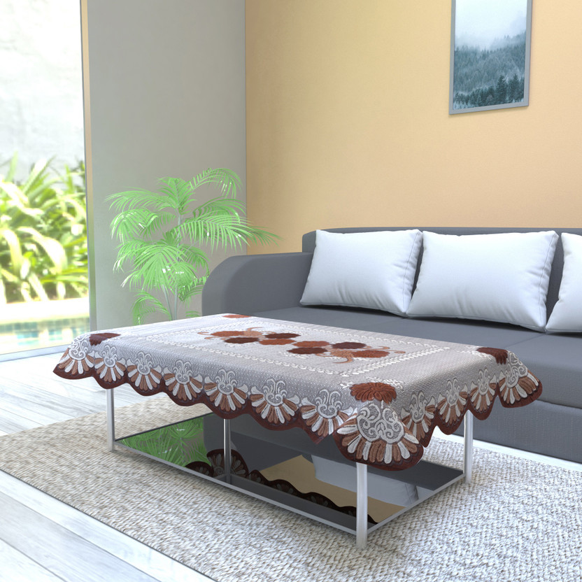 CASA FURNISHING Polyester 4 Seater Embroidered Table Cover(Brown)