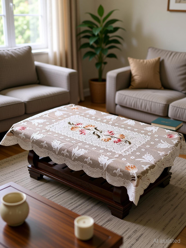 pk craft Cotton 2 Seater Embroidered Table Cover(Multicolor)