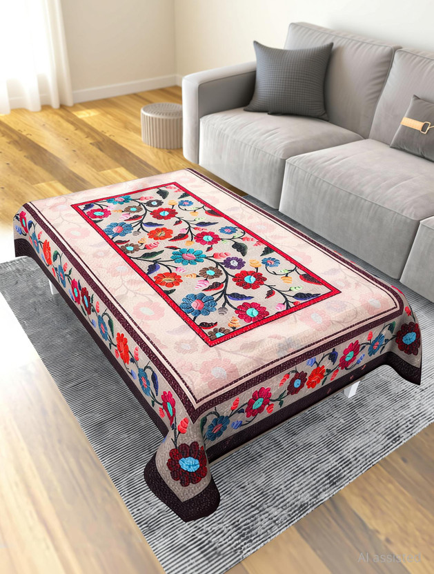 CASA FURNISHING Polyester 4 Seater Floral Table Cover(Beige)