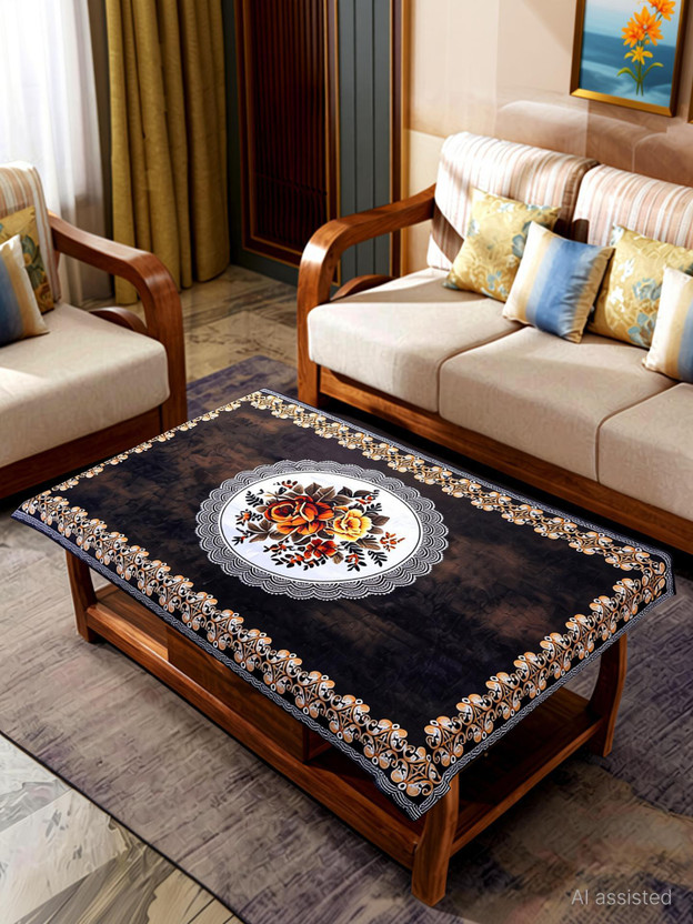 Fairy Tail Velvet 4 Seater Floral Table Cover(Tea Table Cover Designed velvet printed Brown)