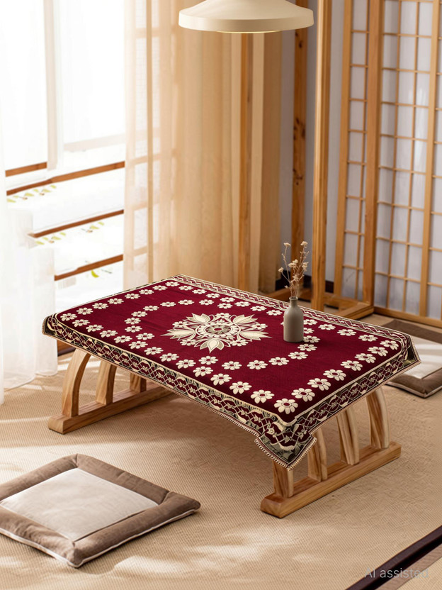 Sparklings Velvet 4 Seater Printed Table Cover(Red)