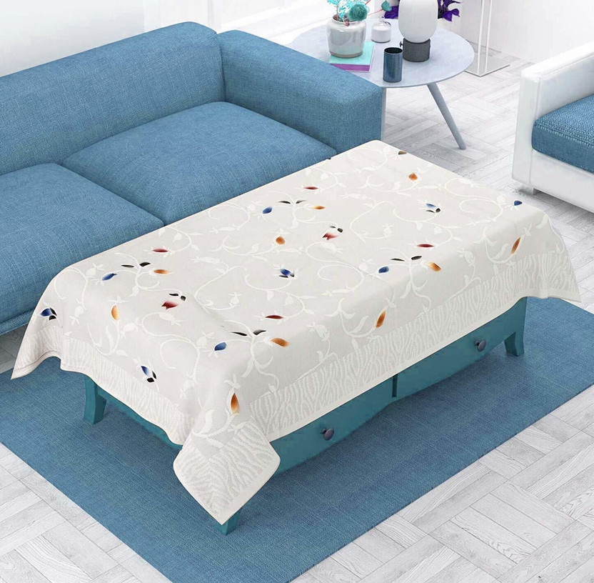 Fratco Cotton 4 Seater Self Design Table Cover(White)